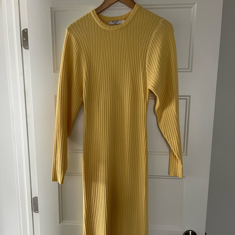 NAKD Long Sleeve Yellow SWEATER Dress